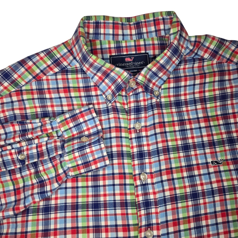 Vineyard Vines Slim Fit Whale Shirt Plaid Button Down Long Sleeve Men XL Preppy